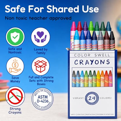 Color Swell Bulk Crayons, 6 Packs, 24 Colors Per Pack (144 Total) - size: 6 Pack | 144 Crayons