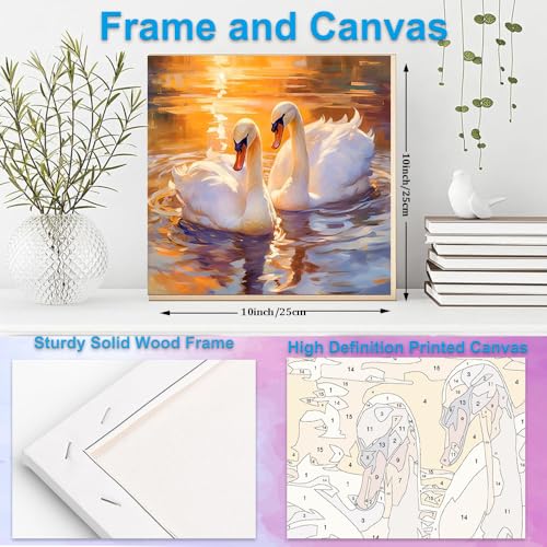 Artunion Framed Paint by Numbers Kit for Adults Beginners & Kids Ages 8-12,Swan Couple Paint by Number with Frame,Animal Paint by Numbers Kit on Canvas 10 * 10 Inch Without Easel - color: ZXT-398-F