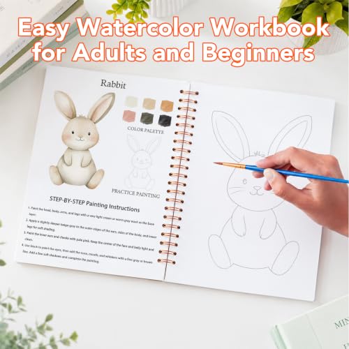 Watercolor Workbook for Beginners - Water Coloring Book with 15 Beautiful Paintings, Easy Step-by-Step Watercolor Book, Relaxing Art Activity and Creative Gift for Adults & Teens (Animals) - color: Animals, size: without palette