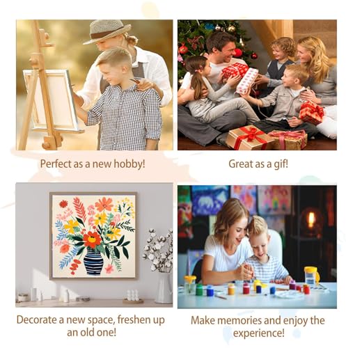 Artunion Framed Paint by Numbers Kit for Adults Beginners & Kids Ages 8-12,Watercolor Flowers Paint by Number with Frame, Floral Abstract Paint by Numbers Kit on Canvas 10 * 10 Inch Without Easel - color: ZXT-239-F