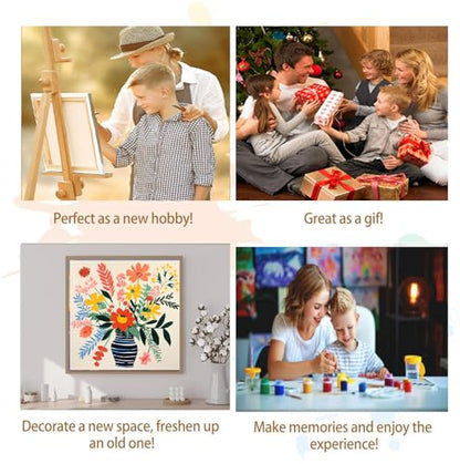 Artunion Framed Paint by Numbers Kit for Adults Beginners & Kids Ages 8-12,Watercolor Flowers Paint by Number with Frame, Floral Abstract Paint by Numbers Kit on Canvas 10 * 10 Inch Without Easel - color: ZXT-239-F