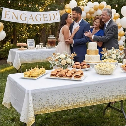 3 Packs Dot Disposable Table Cloth, 54 x 108 Inch Waterproof Plastic Tablecloth, Rectangle Gold Dots in White Table Covers for Picnic, Birthday, Party and Back to School - color: Gold in White, size: 54" x 108"