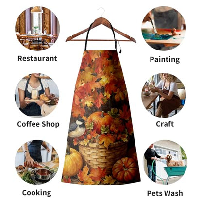 Fall Aprons Thanksgiving Kitchen Apron With 2 Pockets Autumn Harvest Pumpkin Maple Leaves Farmhouse Cooking Apron With Adjustable Neck Strap for Baking Crafting Gardening - color: Fall-harvest Pumpkins