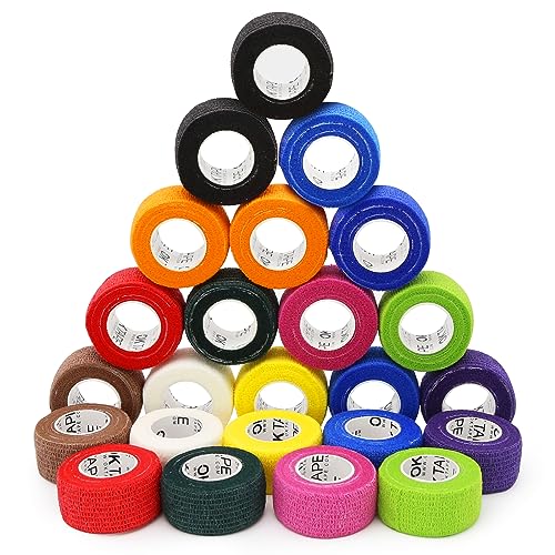OK TAPE Self Adherent Cohesive Bandages Wrap 24Packs 1" x 5 Yards - color: Mix Color 01, size: 1 In x 5 Yards