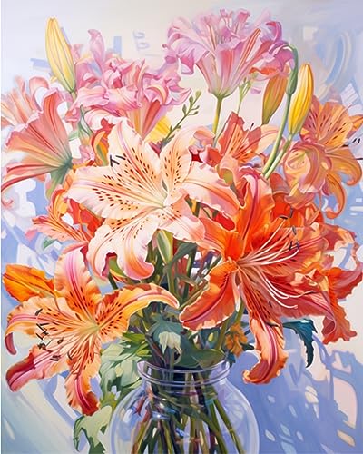 Flowers in Vase Paint by Numbers Kits 16x20 inch Canvas DIY Oil Painting for Kids, Students, Adults Beginner with Brushes and Acrylic Pigment - Colorful Blooming Flowers Photo Gift(without Frame) - color: Flower in Vase 02, size: 16''x20''(Frameless)