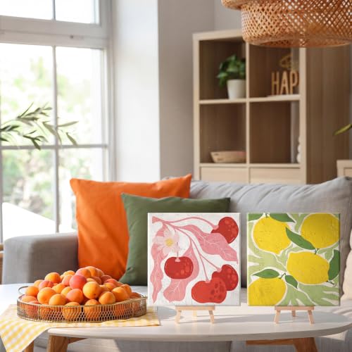 RoundFunny 8 Set Paint by Numbers Drawing Kit for Adults,Summer Fruit | 8x8 in. Mini Simple Painting Canvas Wooden Frame Easel Acrylic Paint Brush Funny Number Drawing Kit for Gift Wall Home Decor - style: Summer Fruit