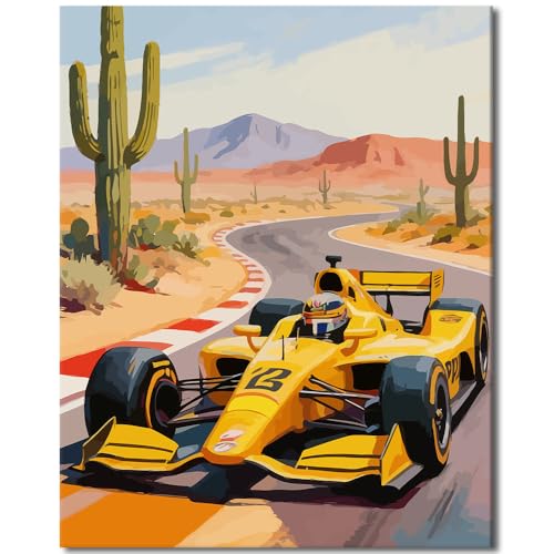 TUMOVO Adult Paint by Number Kits for Beginner Racing Car DIY Art Craft | Desert Landscape Paint by Numbers Kit for Adults, Match Numbers to Colors, No Painting Skill Needed, Zero Experience Required - color: Racing Car