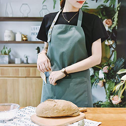 Art & Kitchen Apron for Painting Pottery Cooking, Waterproof | Apron for Men Women with Pockets, Adjustable Snap Strap, Canvas Cotton, Smock Bib Apron for Artist Ceramics Chef, Green - color: Green