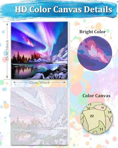 TOCARE Framed Paint by Numbers Kit for Adults Beginners & Kids Ages 8-12, Aurora Paint by Number with Frame,Northern Lights Paint by Numbers Framed Canvas(10x10 Inch, Without Easel) - color: TC-F-213