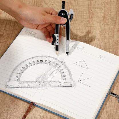 Zonon 12 Pcs Protractor and Compass Set, Swing Arm Protractor, Black Clear - color: Black and Clear