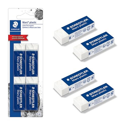 STAEDTLER Mars Plastic Vinyl Erasers (4-Pack), White Erasers for Clean & Precise Results - Latex-Free, Minimal Crumbling, Made in Peru - style: 4 Pack