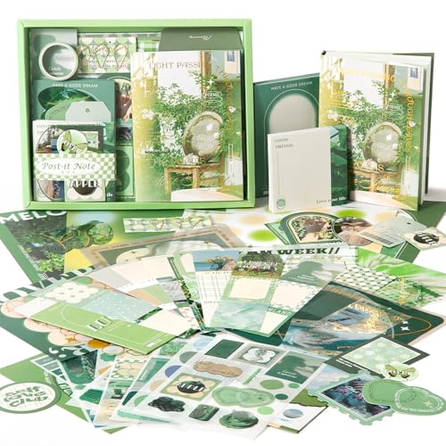 Scrapbooking Supplies Kit, Aesthetic Junk Journal Supplies, Scrapbook Kit | Cute Stationary Set with Bullet Journaling Stickers, Vintage Ephemera Collage Craft Supplies Gift for Adults Women Beginner - color: Mist Island Poems