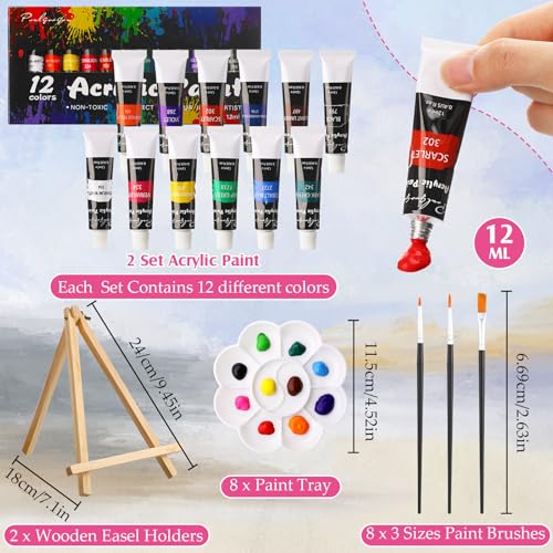 Cholemy 36 Pcs Paint and Sip Kit Gift for Adults 8''x10'',Sunset Style | Pre Drawn Canvas, Painting DIY Afro Acrylic Painting Kit, Wood Easel Brushes, Date Night Bulk, Summer Halloween Party - style: Sunset Style