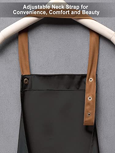 Kitchen Bib Apron with Pockets, Women Men Adjustable Neck Strap Water Resistant Apron for Chef Artist Waiter - color: Black