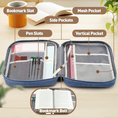 Bible Cover Bag With For Women Men Scripture Study Carrying Book Cover - color: Dark blue