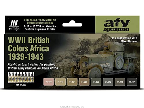 Vallejo - WII British Colors Africa 1939-1943 Acrylic Paint Set | Model Air | AFV Color Series Kit for Historical Reenactments with Artist-Quality Pigments | 8 Bottles x 17 ml (0.57 fl.oz.) - style: WII British Colors Africa 1939-1943