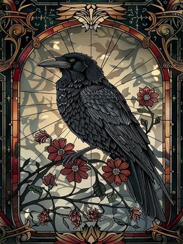 GMETINC Diamond Painting Kits for Adults, Crow DIY 5D Diamond Art Kits Full Drill Diamond Dots Paintings with Diamonds Gem Art and Crafts Home Decor 12x16inch - color: crow-2