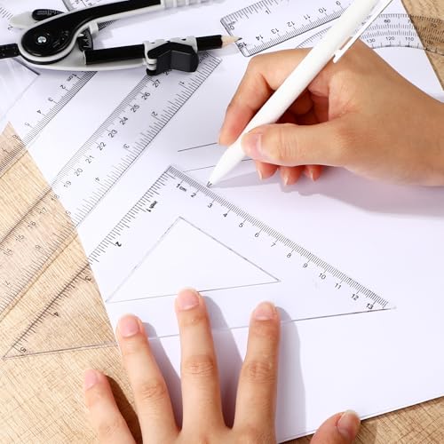 Zonon 1 Set Plastic Geometry Math Set 7 Pcs Includes 6'' / 4 '' Protractor, Drawing Compass, 45/60 Degree Triangle Rulers, 12'' / 6'' Math Ruler Transparent for Office Supplies(Clear) - color: Clear