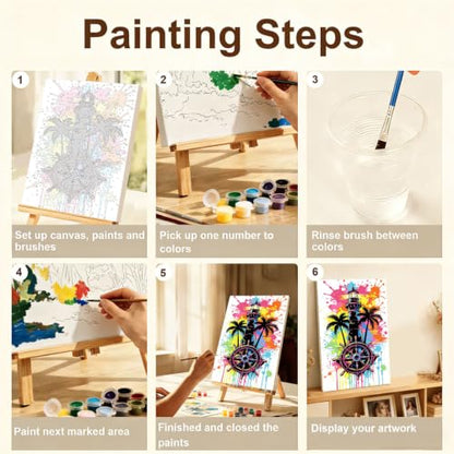 Gemozaic 4-Pack Beach Paint by Numbers Kit for Adults with Frame & Easel - color: BKH2799-BKH2802