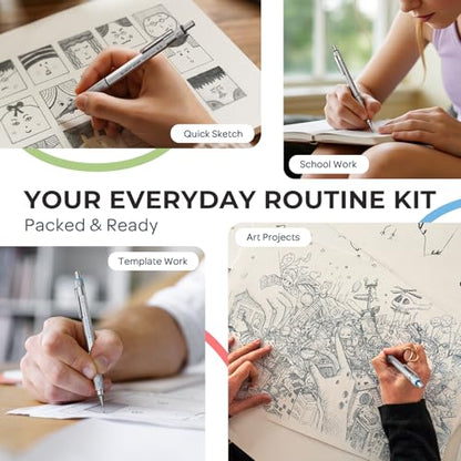 Nicpro Blocky Gear 0.5 mm & 0.7 mm Mechanical Pencils Set in Case | Metal Pencil with 6 Tube Lead Refills, Eraser, Eraser Refills for Professional & Adult Art Writing Drafting Drawing Sketching - style: Contemporary
