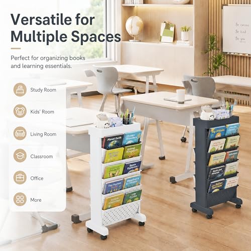 6-Tier Rolling Bookshelf Magazine Rack with Wheels Black - color: Black, size: 6-Tier 30.5"H