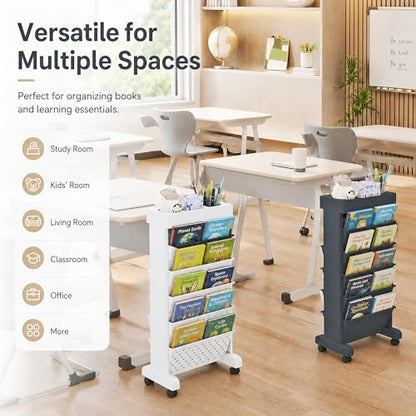 6-Tier Rolling Bookshelf Magazine Rack with Wheels Black - color: Black, size: 6-Tier 30.5"H
