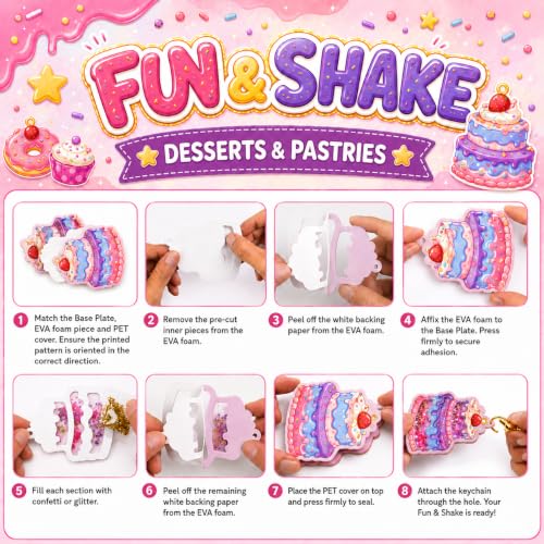 DIY Glitter Craft Kit with Keychains - Mess-Free Arts and Crafts for Kids Ages 4-8, Fun Shake-It Activity, Creative Travel Toys, Party Favors & Birthday Gifts for Girls 4-9 - color: Purple-Pink