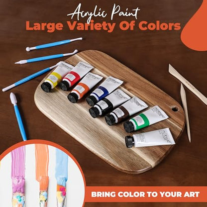 Wonks Air Dry Clay Pottery Kit for Adults & Kids - 30 Piece Kit - Acrylic Paint & Sculpting Tools Included - Carving Tools, Sponge & More - A Complete Beginners Pottery Set - 2KGs of Clay Included