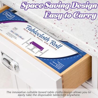 Plastic Table Cover Roll Disposable Tablecloth: 54in X 120ft Table Covers Plastic Table Cover Roll with Easy Slide Cutter Plastic Table Cloths for Parties Disposable-Purple - color: Purple, size: 1440" x 54" (Rectangular)
