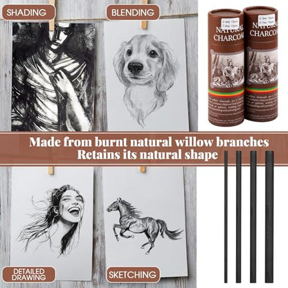 Gueevin 60 Pcs Soft Willow Charcoal Sticks Drawing,2-4mm，4-5mm，5-7mm，7-9mm - size: 2-4mm，4-5mm，5-7mm，7-9mm