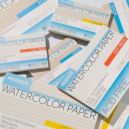 MEEDEN Cotton Watercolor Paper Block: 15" x 10" Rough Grain of 20 Sheets - color: Rough Grain, size: 10×15"
