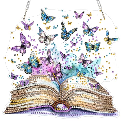 MOGTAA Butterfly Diamond Art Hanging Kits for Adults, DIY Double Sided Book Diamond Art Suncatchers, 5D Special Shape Diamond Painting Animal Pendant Window Ornament Gifts for Home Wall Door Decor - color: Butterfly-01