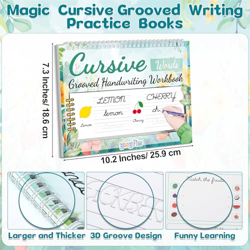 gisgfim Grooved Cursive Handwriting Workbook Magic Reusable Grooved Cursive Handwriting Practice Guided Tracing with Disappearing Ink Pens for Beginners Kids Learning Activities Supplies (Words) - style: Vocabulary