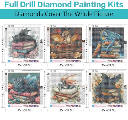 Axquilon 6 Pack Dragon Diamond Art Kits for Adults 12x12 inch | Diamond Painting Kits for Adults, 5D Round Full Drill Gem Art, Paint by Diamonds Pictures DIY Crafts Kits - color: 6 Pack Dragon