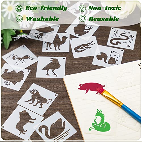 Fainne 100 Pcs 2 Inch Animals Stencils Small Stencils for Painting | Reusable Craft Stencils, DIY Scrapbook, Wood Wall Fabric Rock Chalkboard Sign Painting, Home Art Decor Projects - style: Animals