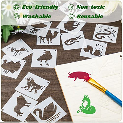 Fainne 100 Pcs 2 Inch Animals Stencils Small Stencils for Painting | Reusable Craft Stencils, DIY Scrapbook, Wood Wall Fabric Rock Chalkboard Sign Painting, Home Art Decor Projects - style: Animals