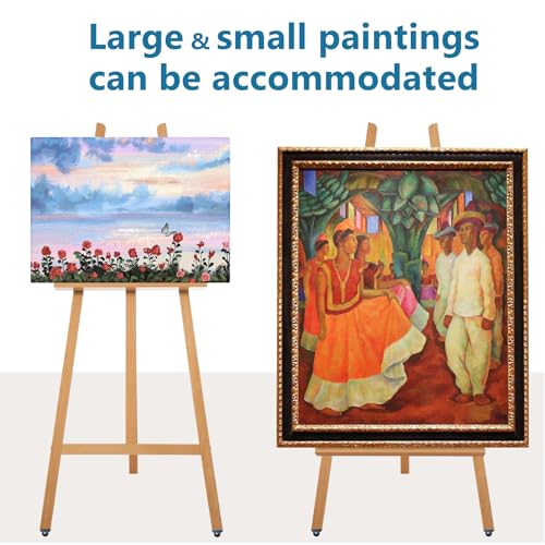 A-Frame Wooden Display Easel, Lyre Beechwood Studio Easel Stand, Natural | Adjustable Holding Canvas Up to 90", Inclinable Artist Floor Painting Easel for Artwork Painting - color: Natural
