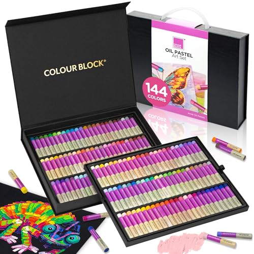 COLOUR BLOCK 144 Colors Oil Pastels Art Set, Premiun Ultra-Soft Creamy Pastel for Drawing, Blending, Shading for Professional Artists, Beginners, Hobbyists, Portable Rigid Box for Gifting - size: 144 Count (Pack of 1)