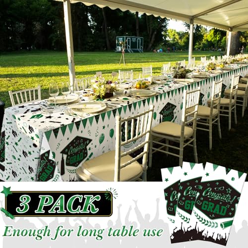 Kinlop 3 Pcs Graduation Tablecloths Class of 2026 Graduation Party Decoration Supplies 51" x 108" Plastic Congrats Grad Table Covers Disposable Graduate Tablecloths(Black, Green) - color: Black, Green