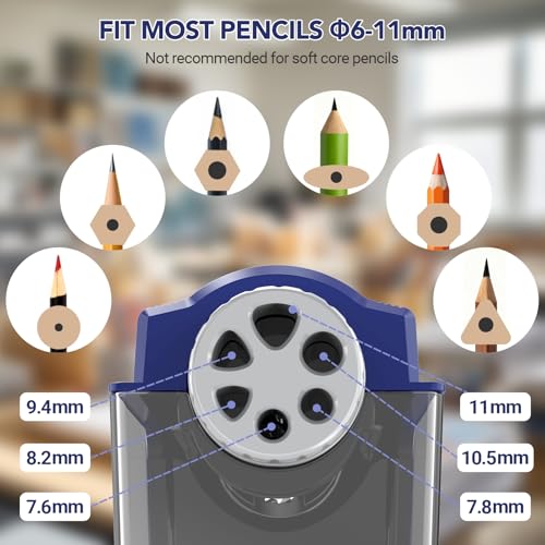 AFMAT Electric Pencil Sharpener for Classroom, 6 Holes, Cordless & Rechargeable, Super Fast, Auto Stop, 10K+ Uses, Heavy Duty Pencil Sharpener for 6-11mm No.2/Large/Colored Pencils PSD4(Blue) - color: Blue