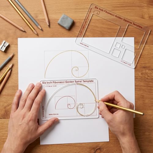Fibonacci 6" 2-Piece Drawing Template Set, Golden Ratio Stencils - style: Set - 6" Square/Spiral