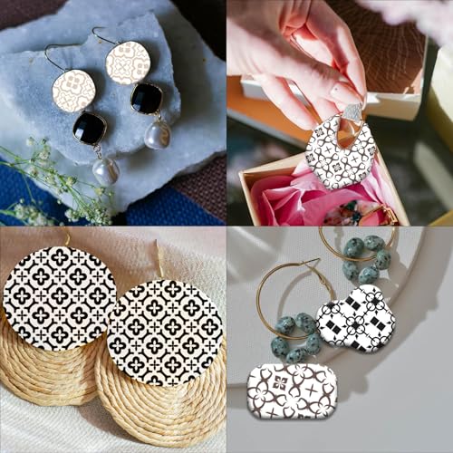 OLYCRAFT 24Pcs Ceramic Tile Clay Transfer Paper 4 Styles Geometric Pattern Clay Transfers Paper for Polymer Clays Earring Mosaics Transfer Sheets Small Ceramic Decal for Earring Jewelry Making - style: Ceramic Tile