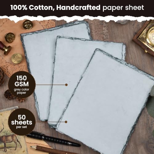 LEATHER VILLAGE Grey Deckled Edge Handmade Watercolor Paper 4x6 - color: Grey Toned, size: 6"X4"