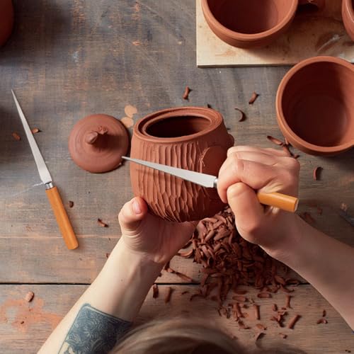 SEWACC 2 Pack Fettling Knife for Clay Wooden Handle Stainless Steel Sculpture Repair Knife Pottery Trimming Tool for Ceramics DIY Sculpting Craft Carving 8.26 in