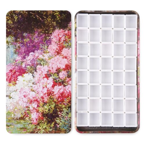 40 Empty Half Pans Watercolor Palette Tins Box with Magnetic Squares | 1.8ml Plastic Half Pan,Metal Paint Tray Palettes for Travel,Lightweight Portable,Watercolor Painting Mixing Tray.FlowerSea - color: Flowersea, size: 40 Half Pans