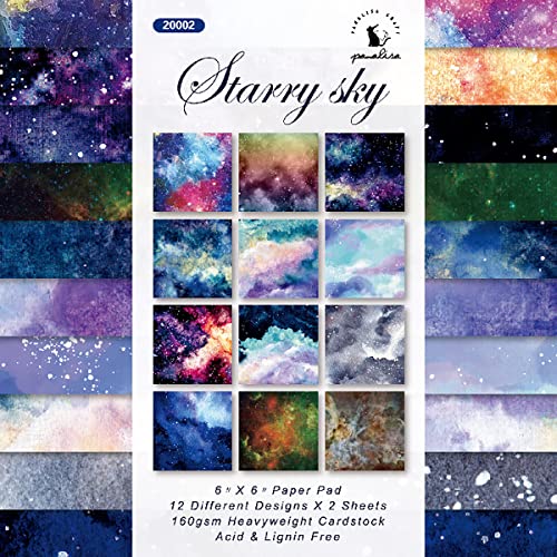YASMEN Scrapbook Paper Pad, 24 Sheets Celestial Themed Mixture Colored Paper, 6"×6” Space Galaxy Cardstock Pads for Card Making,Designer Junk Journal, Planners, Background Borders Greeting Cards - color: Starry Sky - 6×6