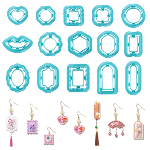 ORIGACH 15 Pcs Vintage Frame Polymer Clay Cutters Set | Vintage Frame Design Clay Cutters for Polymer Clay Jewelry Earrings with a Clear Storage Box - style: Frame