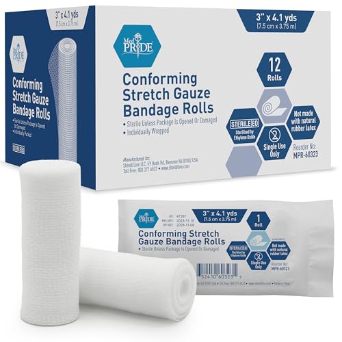 MED PRIDE Sterile Stretch Gauze Bandage,Latex-Free,3 in x 4.1 yd,12-Pack - size: 3x147.6 Inch (Pack of 12)