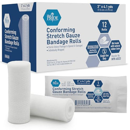 MED PRIDE Sterile Stretch Gauze Bandage,Latex-Free,3 in x 4.1 yd,12-Pack - size: 3x147.6 Inch (Pack of 12)
