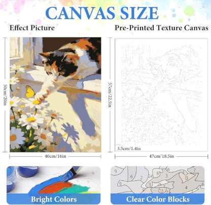 ZRIZQ Paint by Numbers Kit for Adults Beginners,Swans DIY Painting Set,Relaxing Creative Craft Activity,16x20 Inch - color: 16"X20"Rolled Canvas-Cat 3